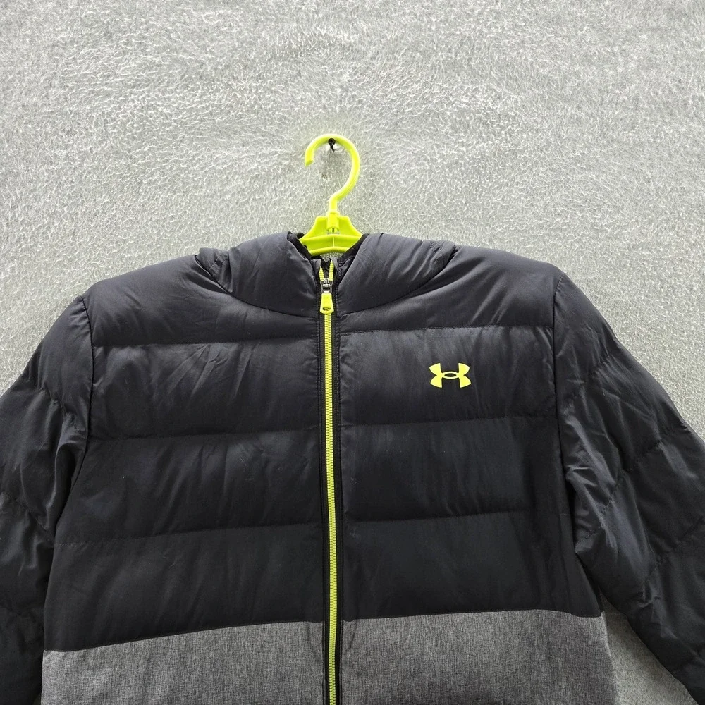 Under Armour Boys Jacket YXL‎ Black Colorblock Coldgear Activewear Puffer Logo